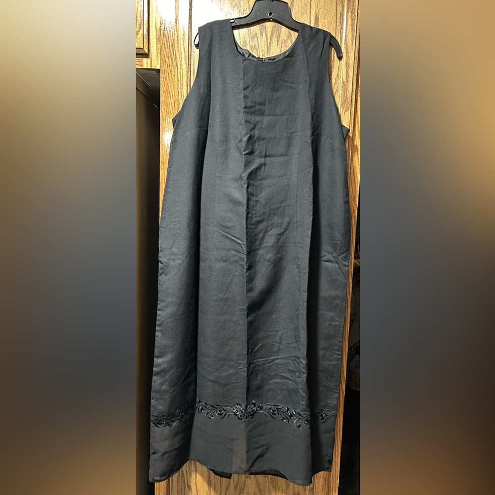 Jessica‎ Howard Black Sleeveless Dress W/Black Lace Floral Embroidered Trim 22